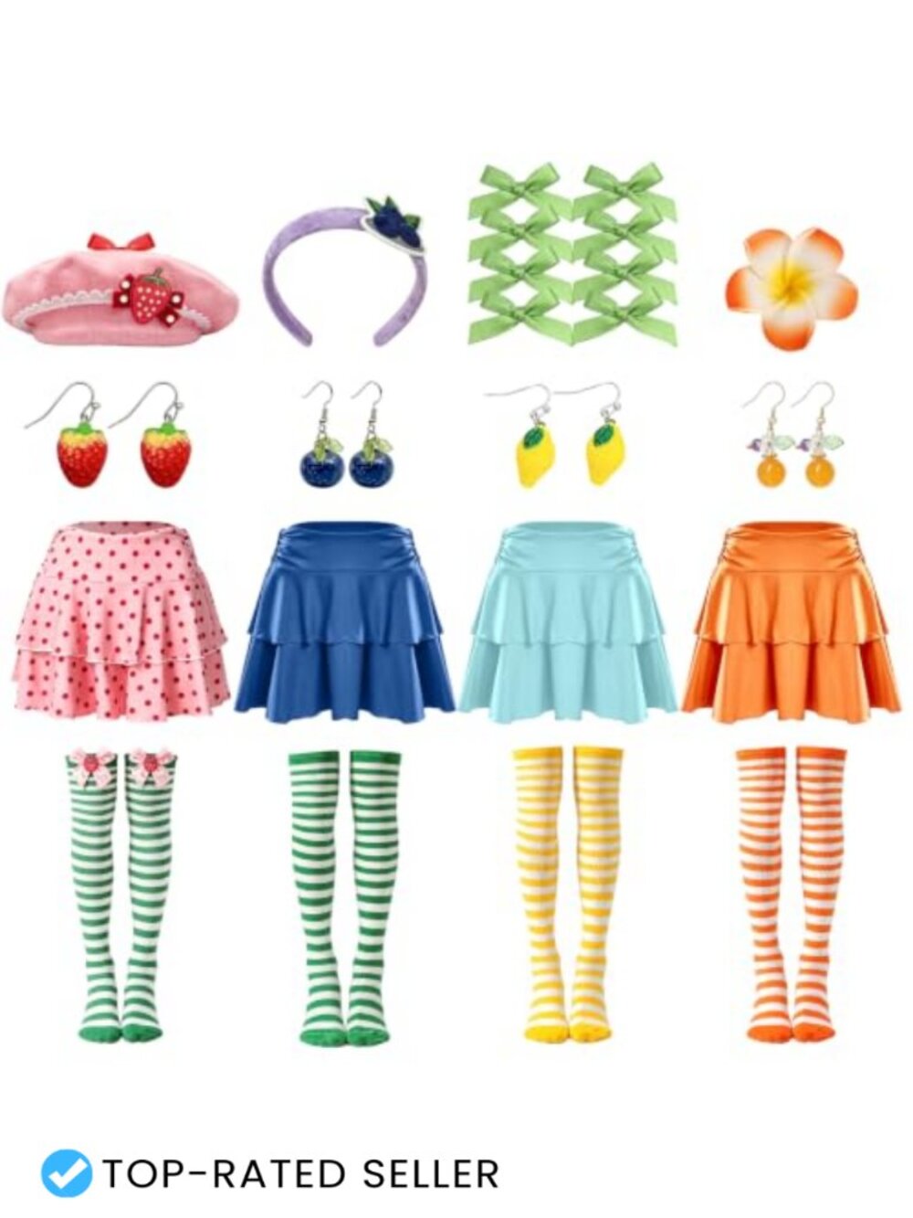 Y2K Fruit Theme Costume Set Skirt Socks Hat Hair Accessories Cosplay